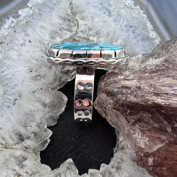 Sterling Southwestern Style Large Oval Blue Copper Turquoise Ring 9.25 For Women - Picture 6 of 10